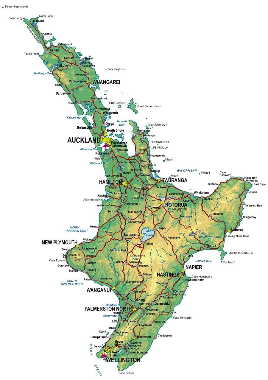 ਵੇਰਵਾ ਨਕਸ਼ਾ ਦੇ ਉੱਤਰੀ ਟਾਪੂ new zealand
