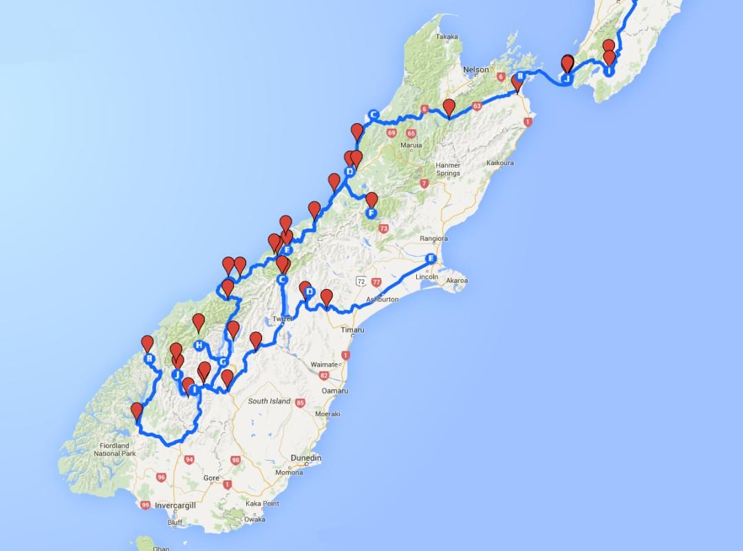 ਨਕਸ਼ਾ ਦੇ ਦੱਖਣੀ ਟਾਪੂ new zealand
