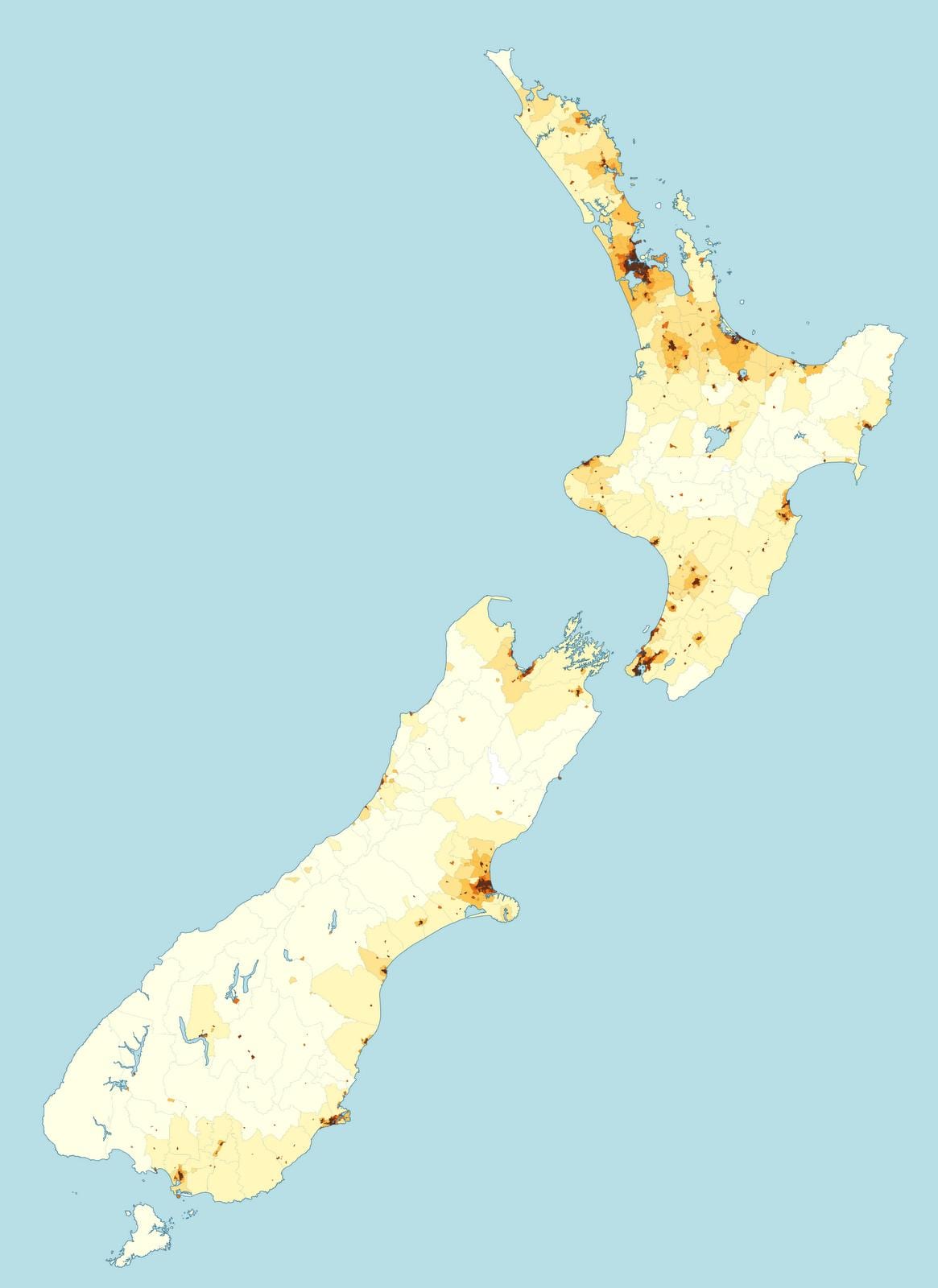 new zealand ਆਬਾਦੀ ਦੀ ਘਣਤਾ ਦਾ ਨਕਸ਼ਾ
