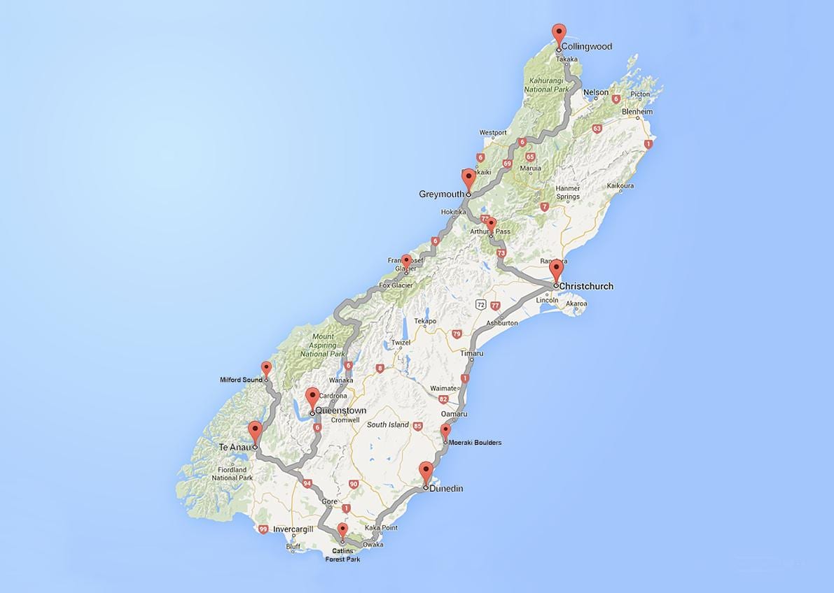 ਵੇਰਵਾ ਸੜਕ ਦਾ ਨਕਸ਼ਾ ਦੇ ਦੱਖਣੀ ਟਾਪੂ new zealand