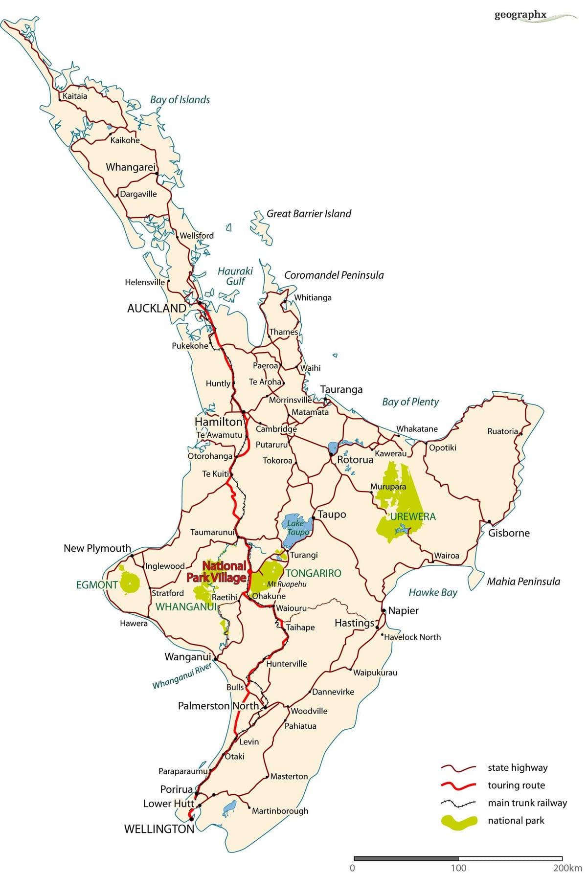ਵੇਰਵਾ ਸੜਕ ਦਾ ਨਕਸ਼ਾ ਦੇ new zealand ਉੱਤਰੀ ਟਾਪੂ