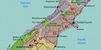ਨਕਸ਼ਾ ਦੇ ਦੱਖਣੀ ਟਾਪੂ new zealand ਖੇਤਰ