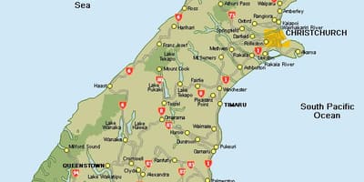 New zealand ਨਕਸ਼ਾ, ਦੱਖਣੀ ਟਾਪੂ ਰੋਡ ਨਕਸ਼ਾ