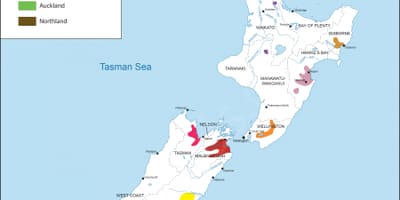 New zealand ਵਾਈਨ ਨੂੰ ਖੇਤਰ ਦਾ ਨਕਸ਼ਾ